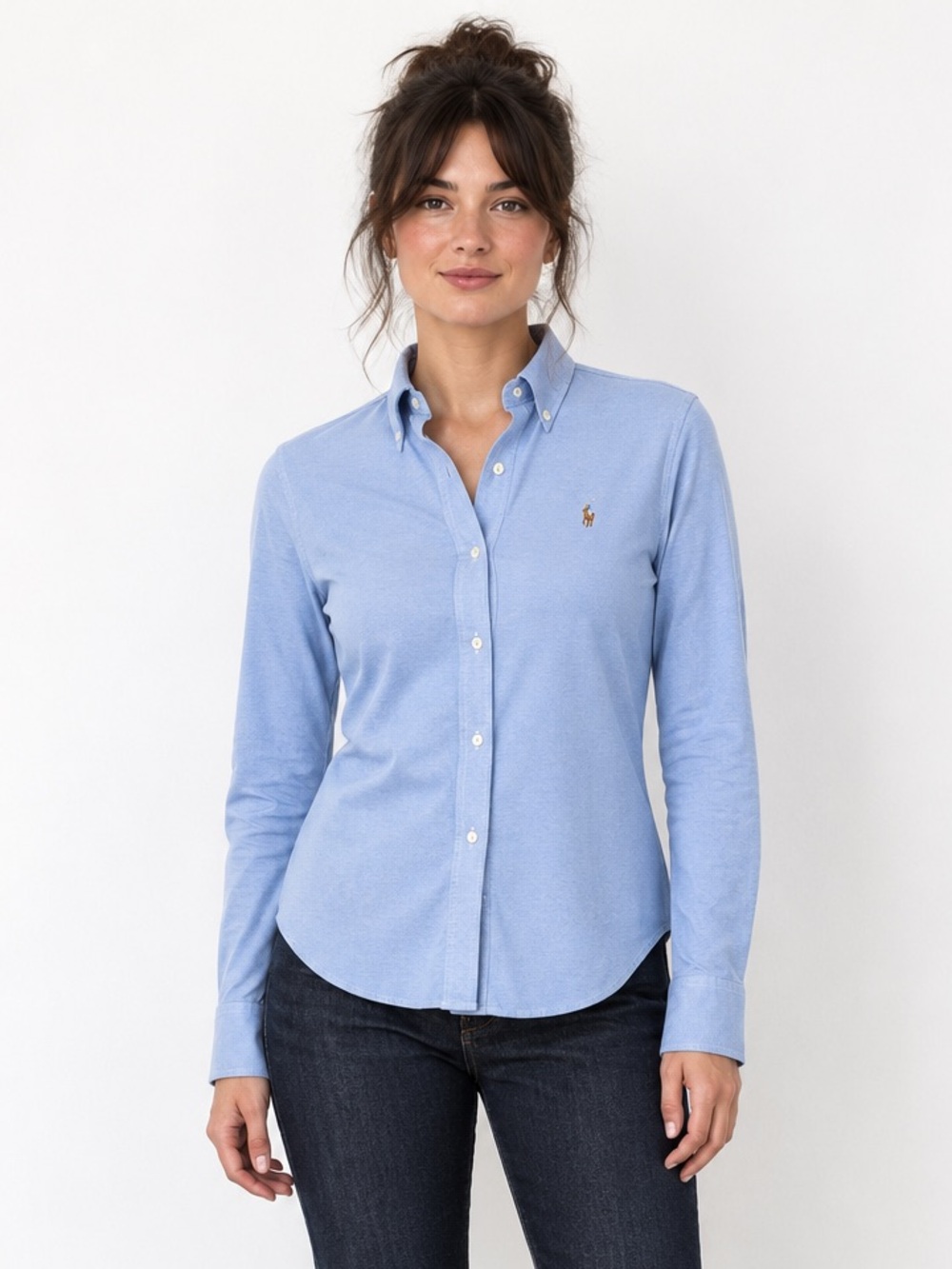 Ralph Lauren Blue Knit Oxford Button Down Shirt Multicolor Pony Size L